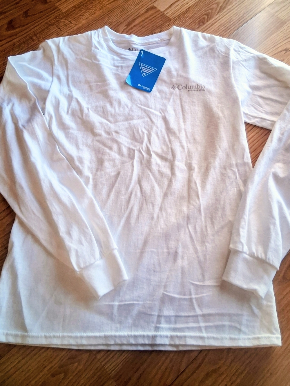 NWT Columbia Mens Shiet, White With Tan Logos Sz SM